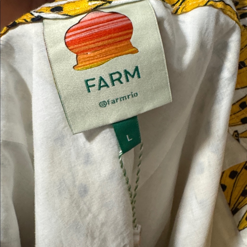 FARM Rio White Spotted Bananas Mini Dress L Linen Sweetheart Button Front - Picture 10 of 15